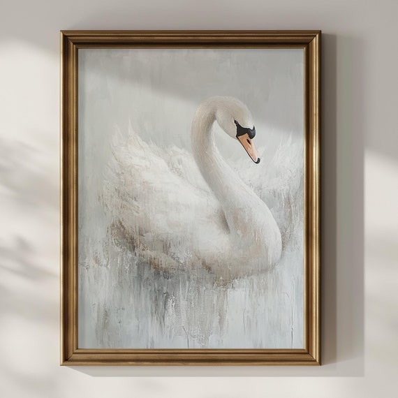 Vintage Swan Poster Print Swan Oil Painting Wall Art Bathroom Wall Decor Soft Muted Moody Swan Lover Modern Artful Trendy Gift Matte Poster