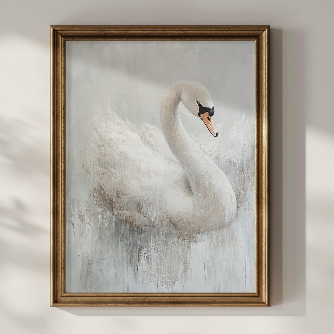 White Swan Gliding through Mist Minimalist Abstract Gray Art Poster