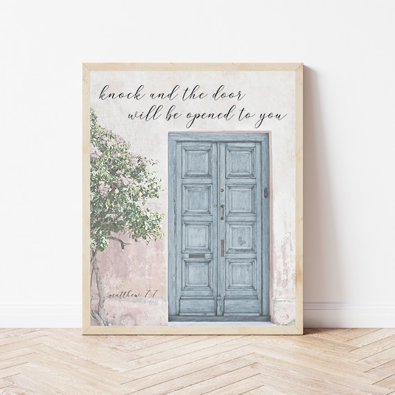 Bible Verse Wall Art Knock And The Door Will Be Opened Christian Prints Matthew 7 Quote Home Decor Signs