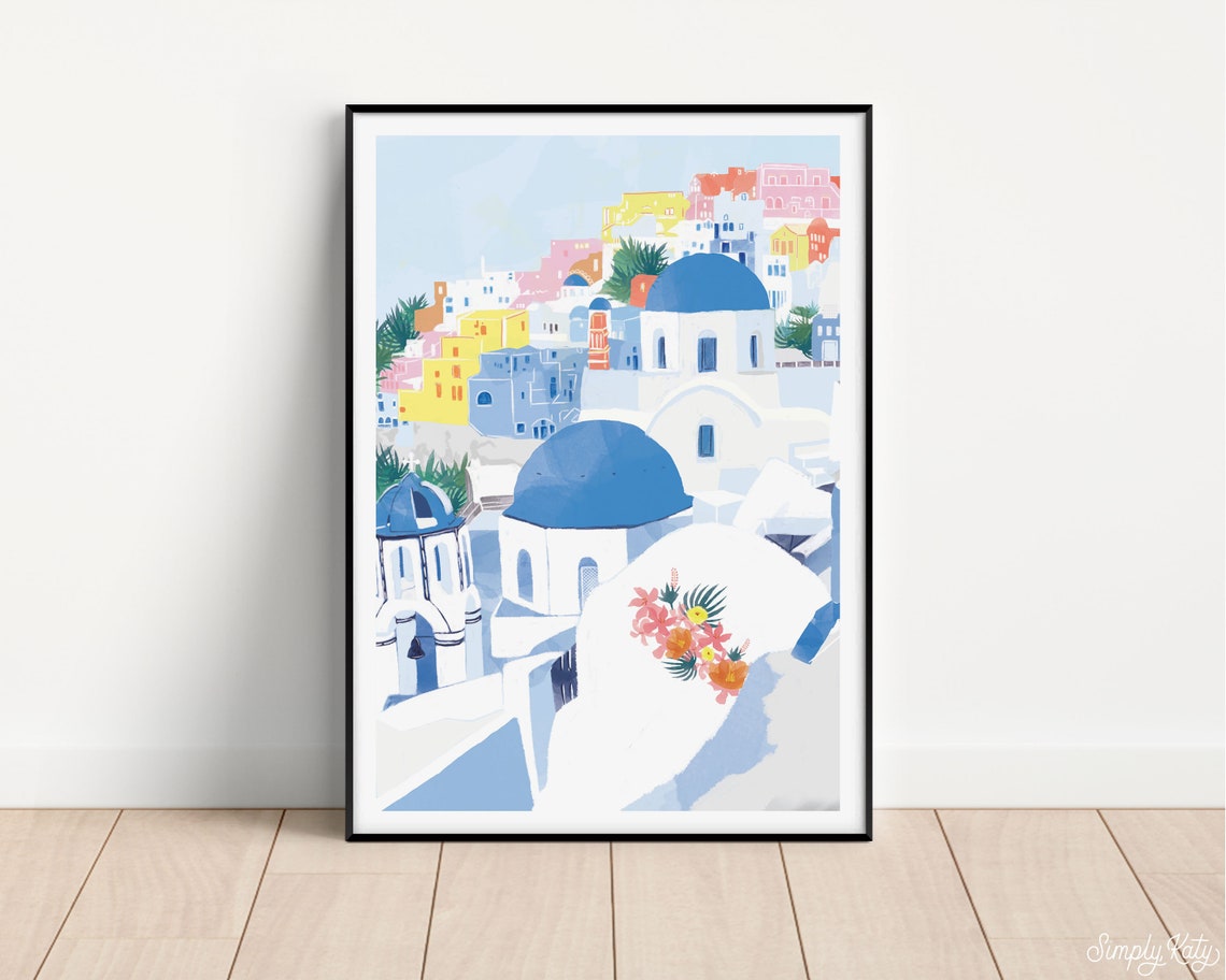 Santorini Greece Blue Domes Island Illustration Travel Poster - Image 2