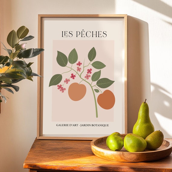 Peaches Print French Kitchen Art Peach Handmade Wall Printed And Shipped Painting Decor