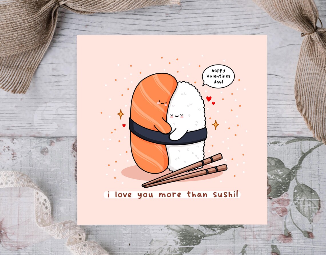 Salmon Nigiri Hug I Love You More Than Sushi Valentines Wall Art - Image 2