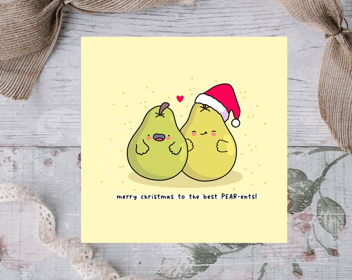 Merry Christmas To The Best PEAR-ents Illustrated Card Print - Image 3