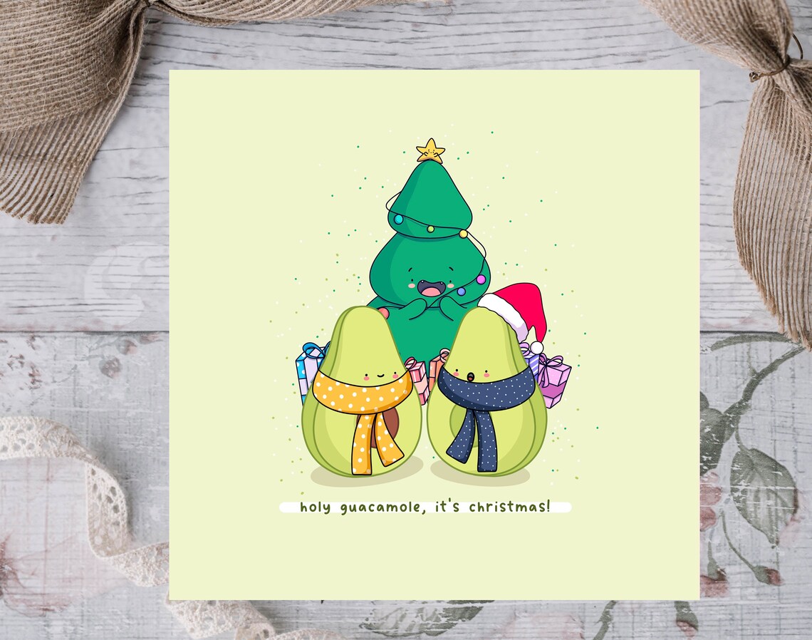 Holy Guacamole It's Christmas Cute Avocado Holiday Card Art Poster - Image 2