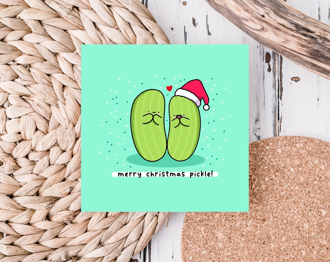 Merry Christmas Pickle Funny Holiday Pun Illustrated Card Print - Image 2