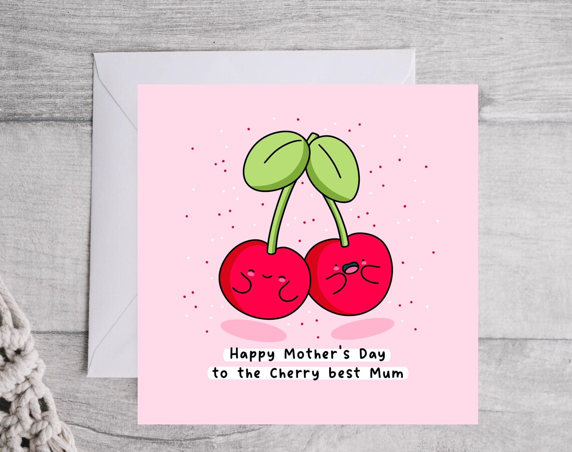 Happy Mothers Day Card Kawaii Card Funny Pun Card Cherry Themed Best Mum - Image 4