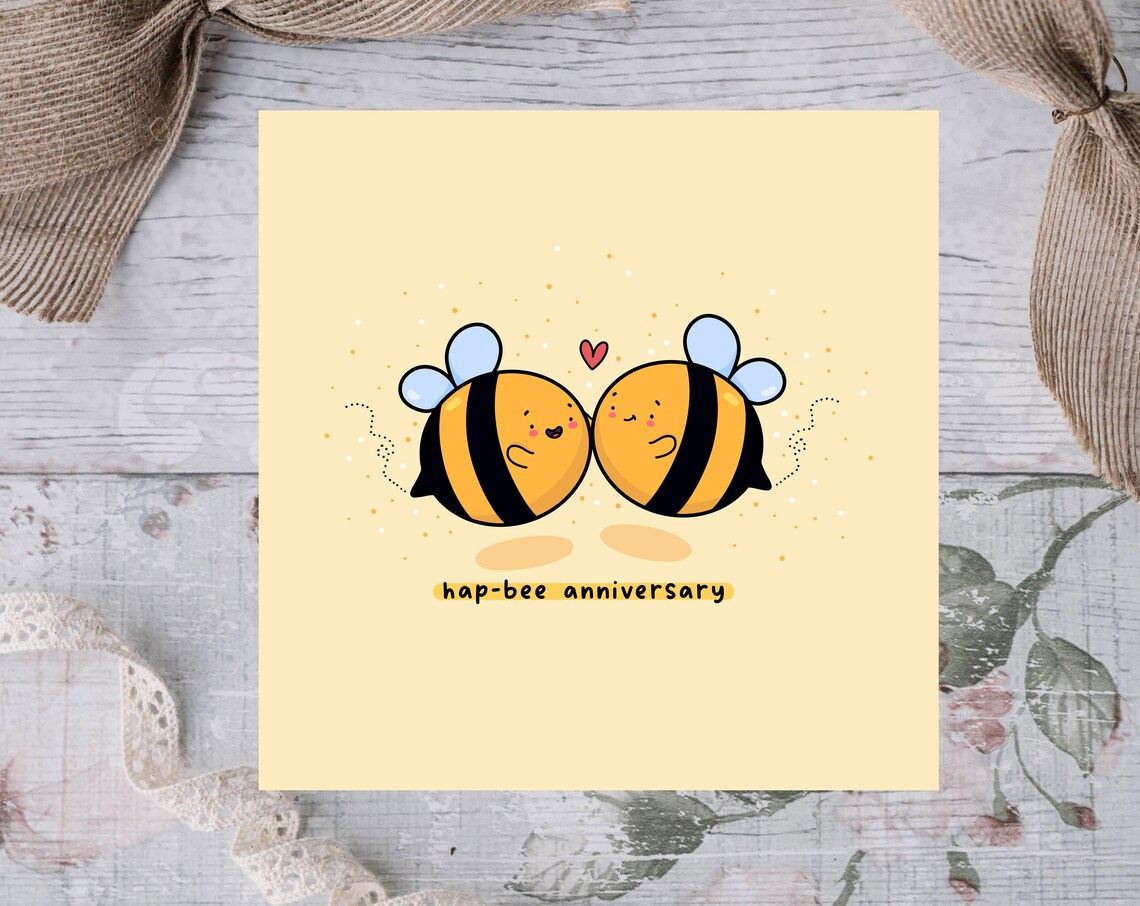 Bumble Bee Anniversary Card, Kawaii Love Print - Image 2