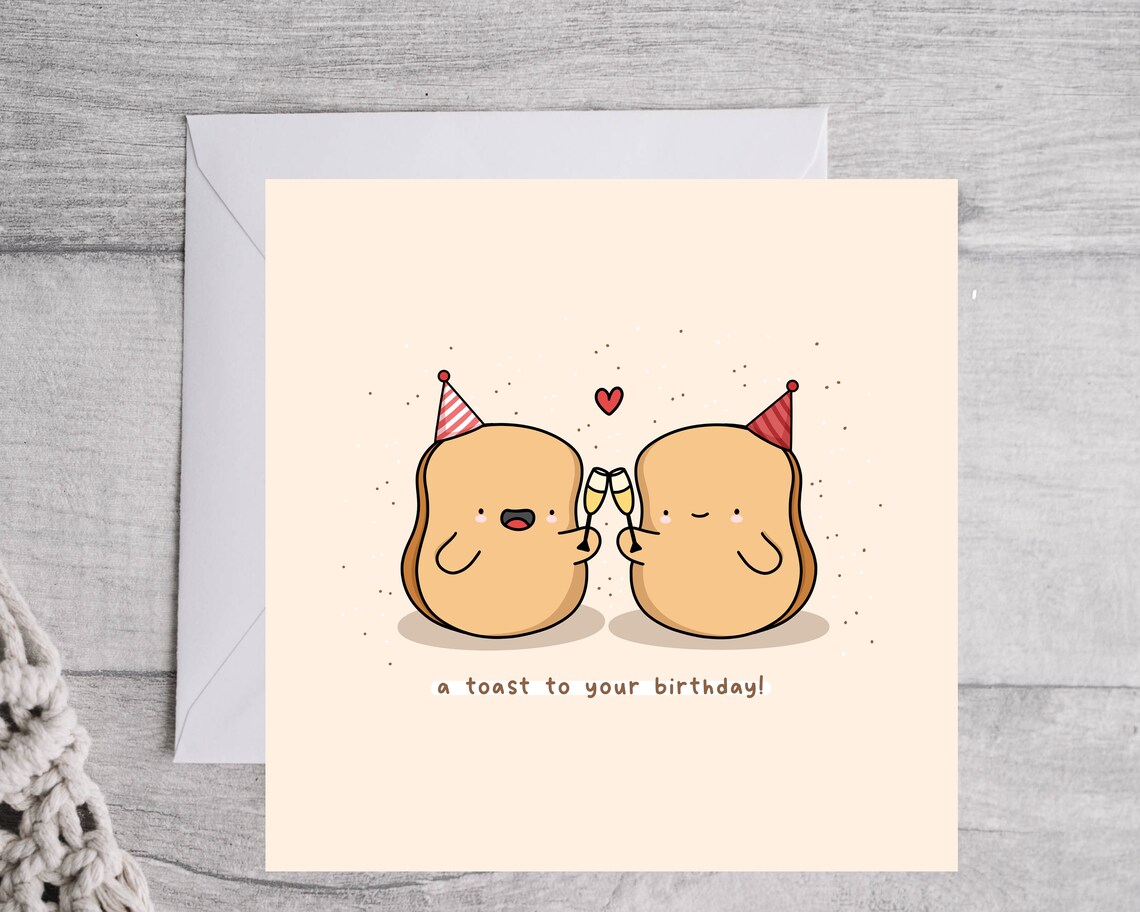 Toasting Bread Slices Happy Birthday Card Cute Food Pun Print - Image 4