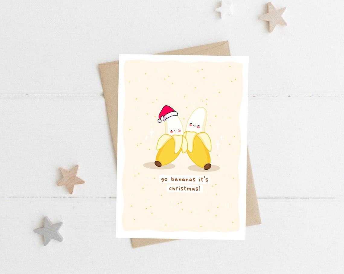 Kawaii Banana Christmas Pun Poster with Santa Hat Go Bananas - Image 4
