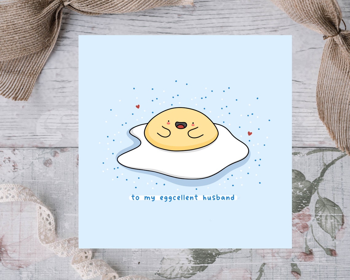 Smiling Fried Egg Eggcellent Husband Birthday Card Cute Print - Image 3