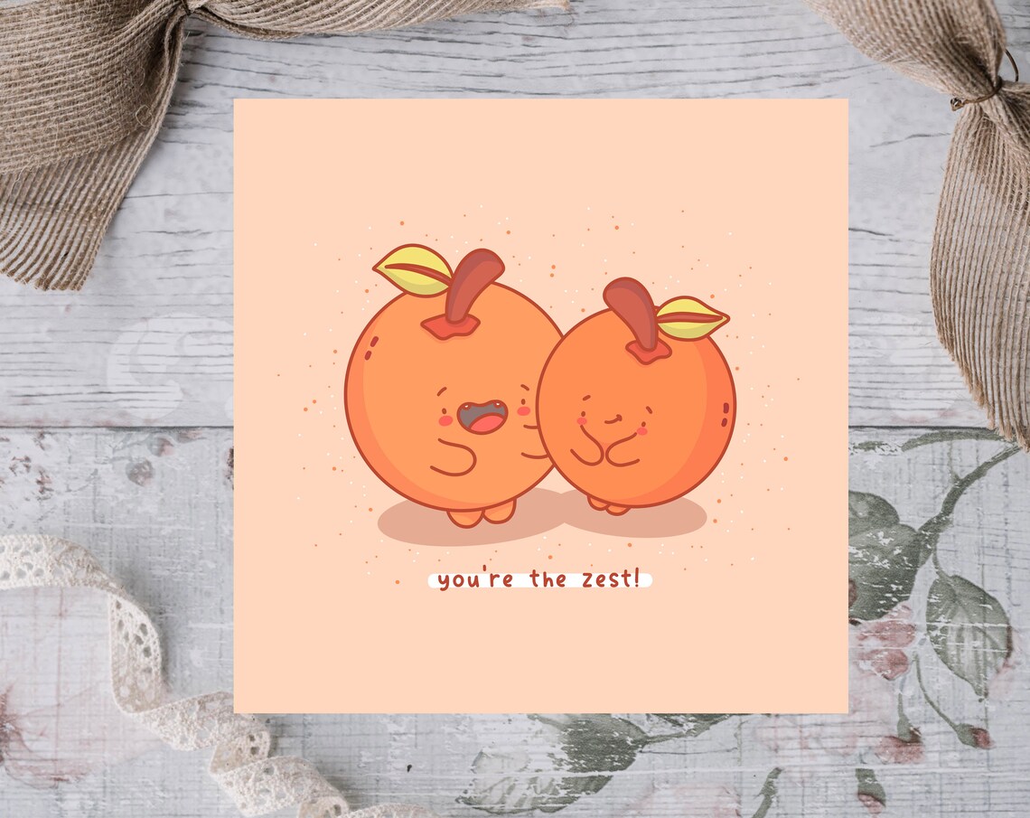 Happy Orange Citrus Pair You Are the Zest Love Card Pun Print - Image 2