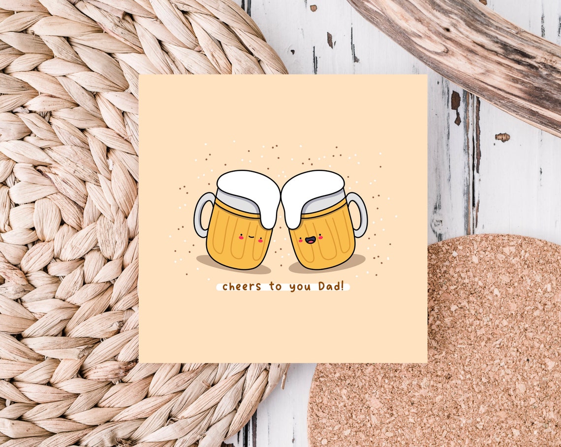 Beer Mugs Clinking Cheers To You Dad Funny Fathers Day Wall Art - Image 3