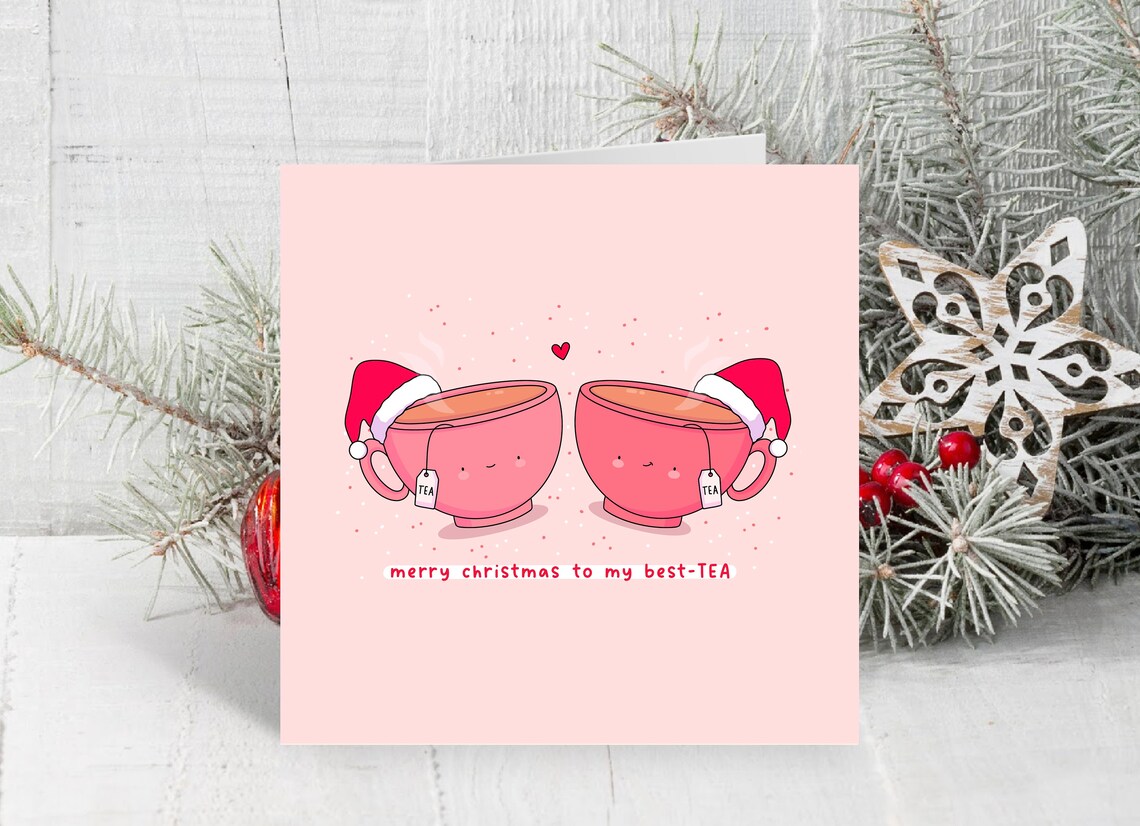 Kawaii Pink Teacup Christmas Pun Poster with Best Tea Santa Hats - Image 3