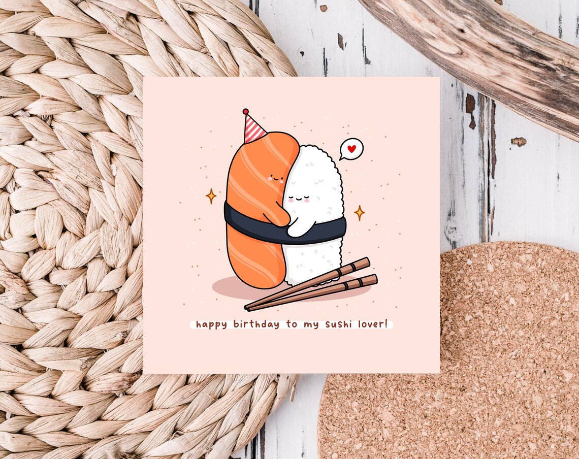 Salmon Nigiri Sushi Hug Happy Birthday Sushi Lover Pun Wall Art - Image 2