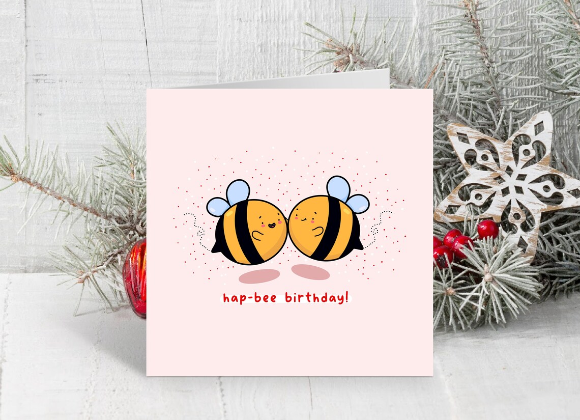 Kawaii Bumble Bees Hap-Bee Birthday Celebration Card Art Print - Image 4