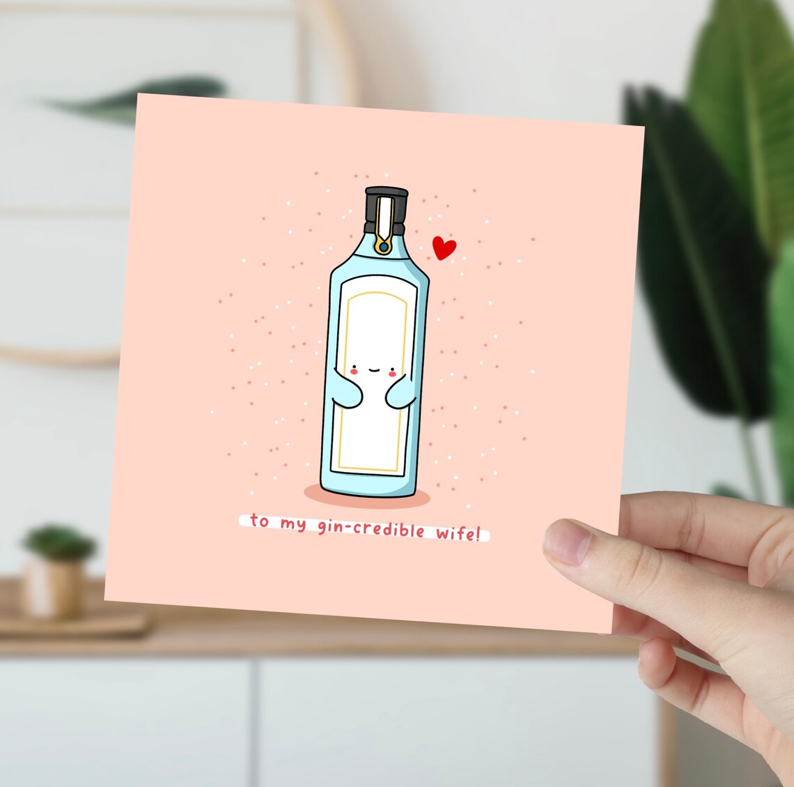 To My Gin-credible Wife Cute Smiling Gin Bottle Pun Card Poster - Image 5