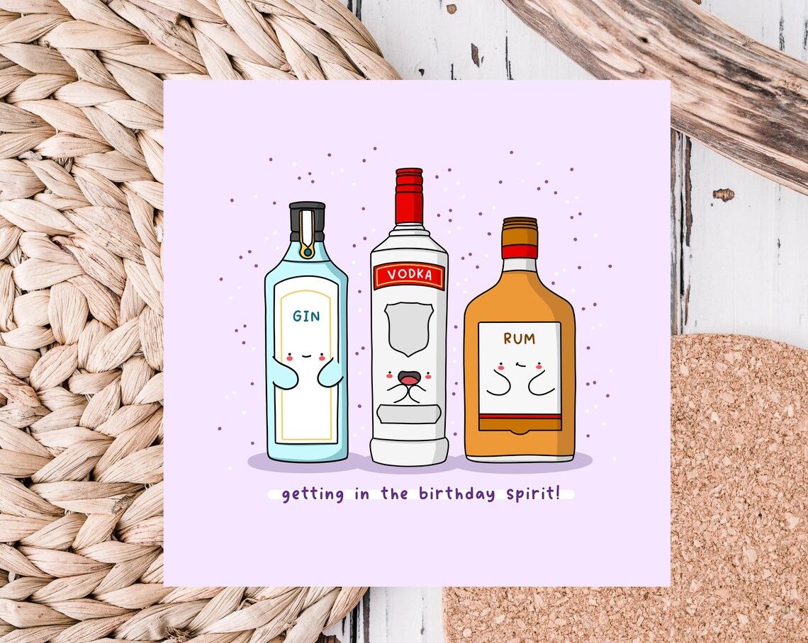Getting in the Birthday Spirit Funny Liquor Card Pink Poster - Image 3