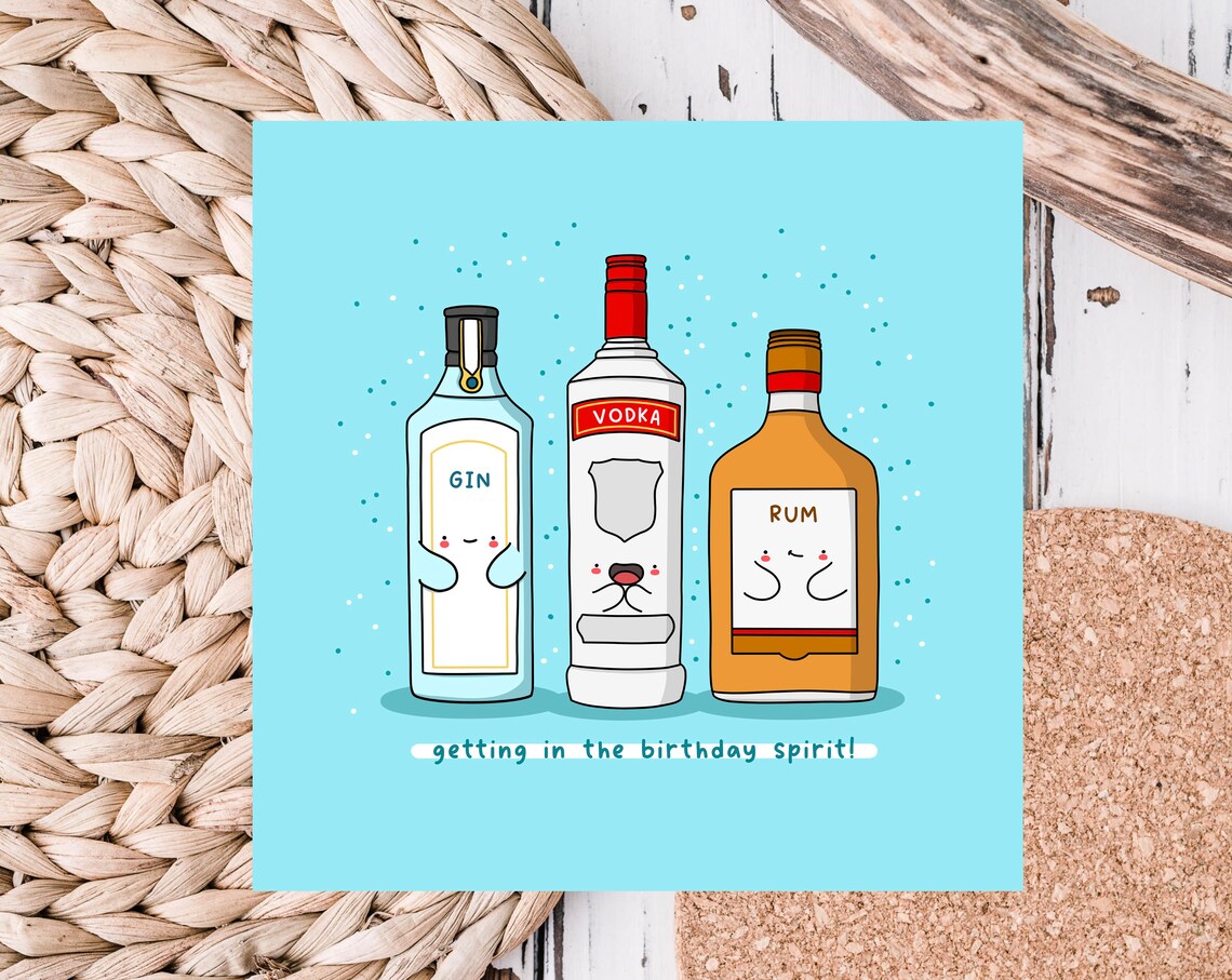 Getting in the Birthday Spirit Funny Liquor Card Blue Poster - Image 3