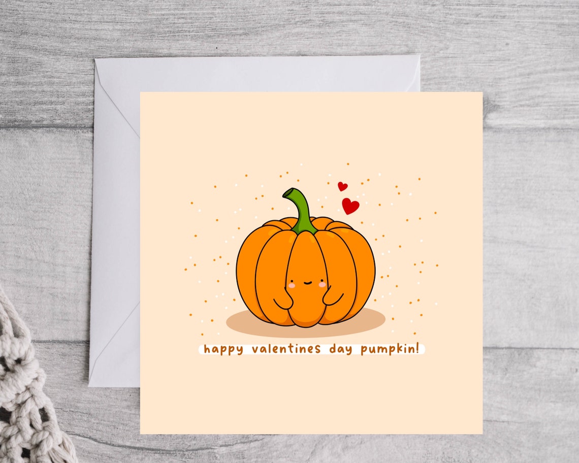 Happy Valentines Day Pumpkin Cute Kawaii Illustrated Card Print - Image 4