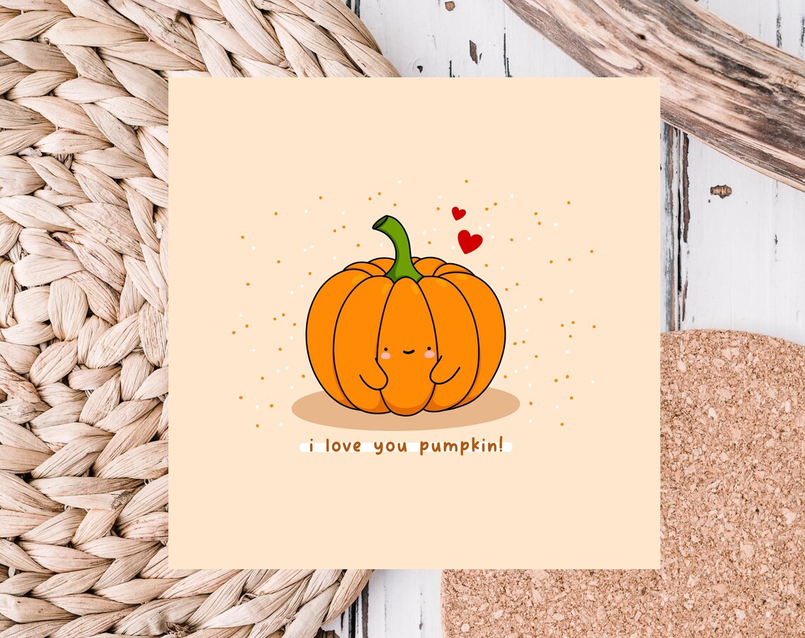 I Love You Pumpkin Cute Kawaii Smiling Pumpkin Love Card Poster - Image 3