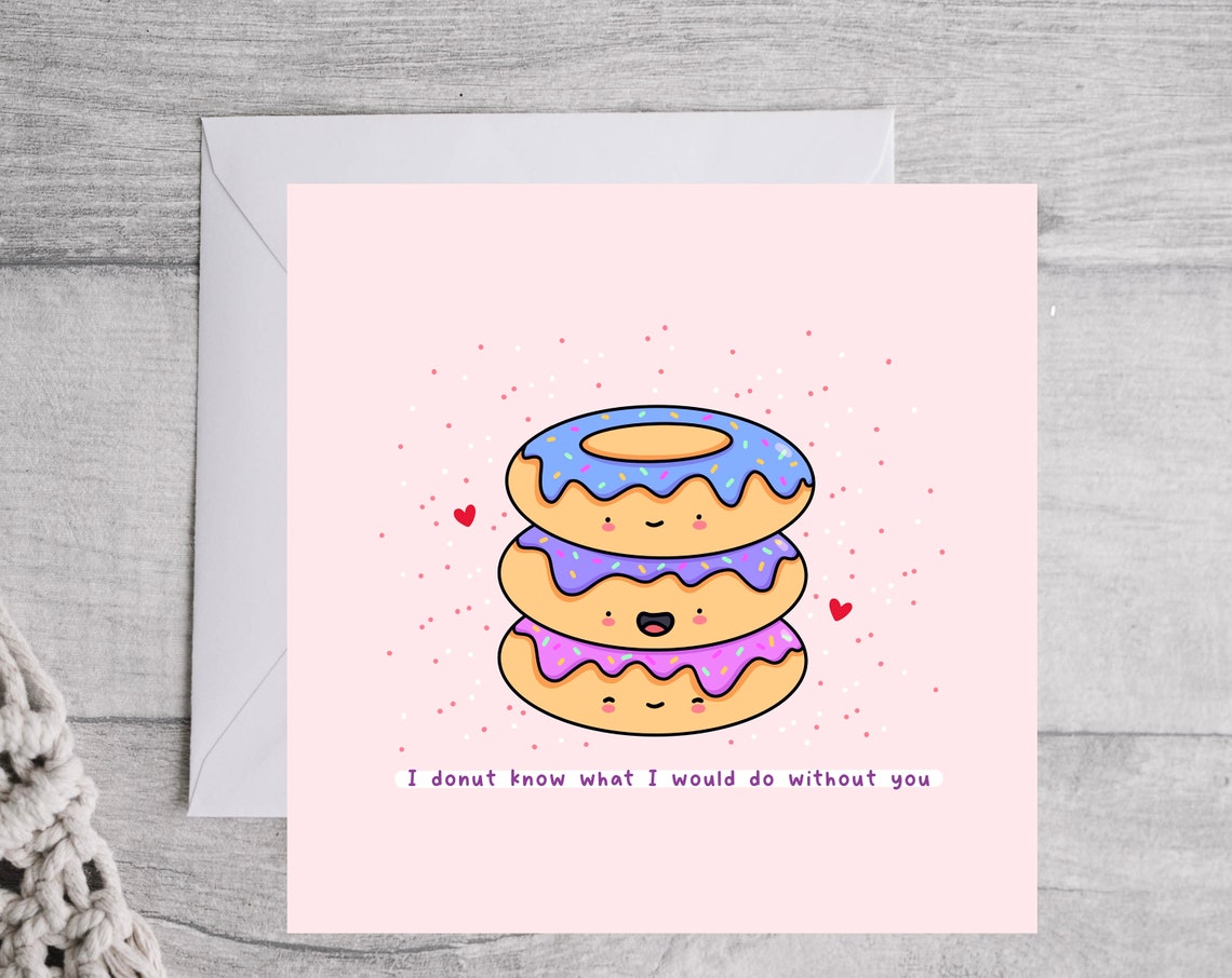 Stacked Smiling Donuts Sweet Love Anniversary Card Kawaii Print - Image 3