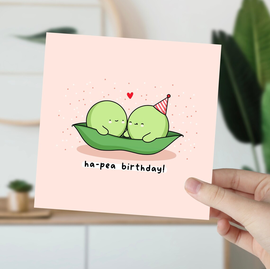 Ha-Pea Birthday Kawaii Peas In A Pod Party Hat Birthday Card Poster - Image 4