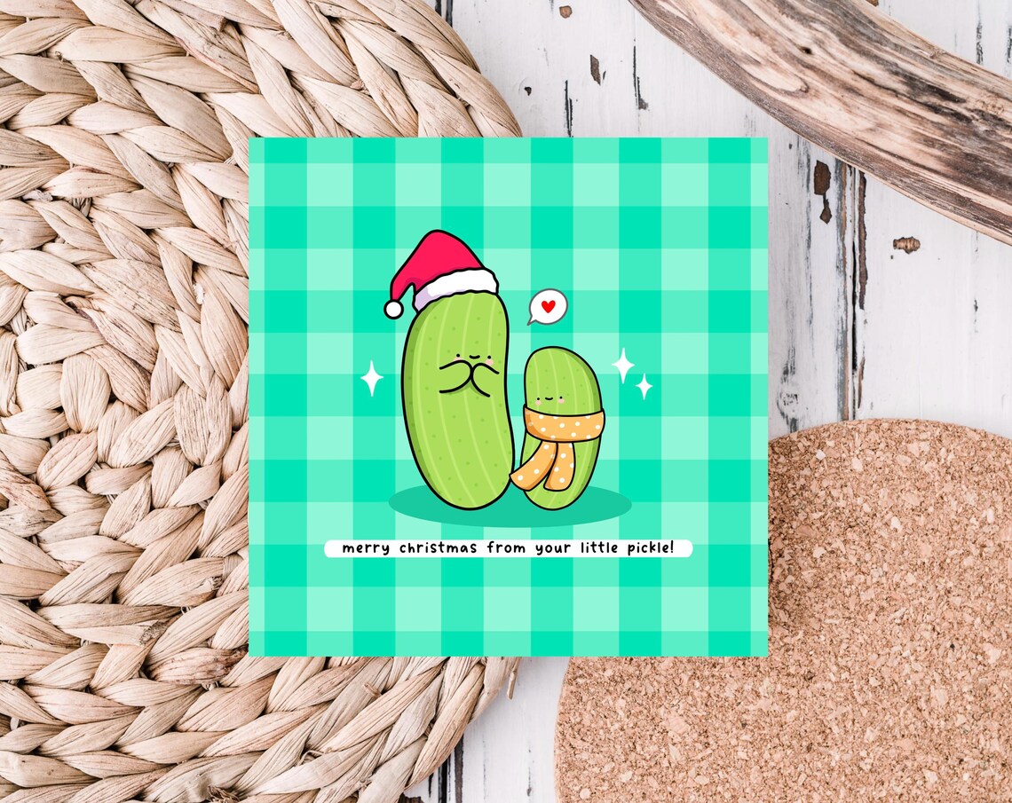 Merry Christmas From Your Little Pickle Kawaii Illustrated Card Print - Image 4