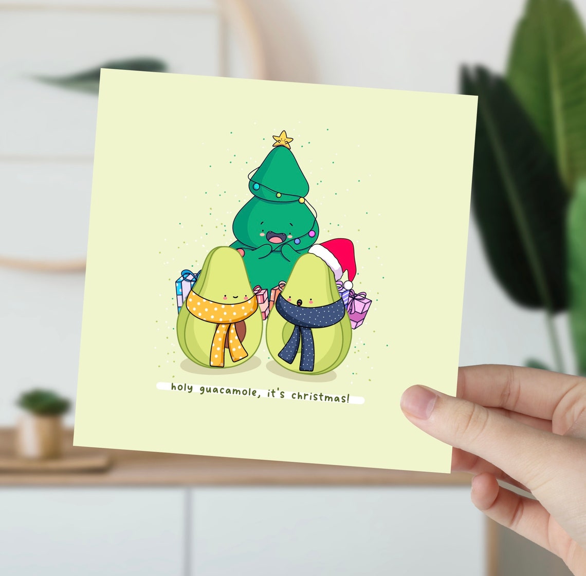 Holy Guacamole It's Christmas Cute Avocado Holiday Card Art Poster - Image 5