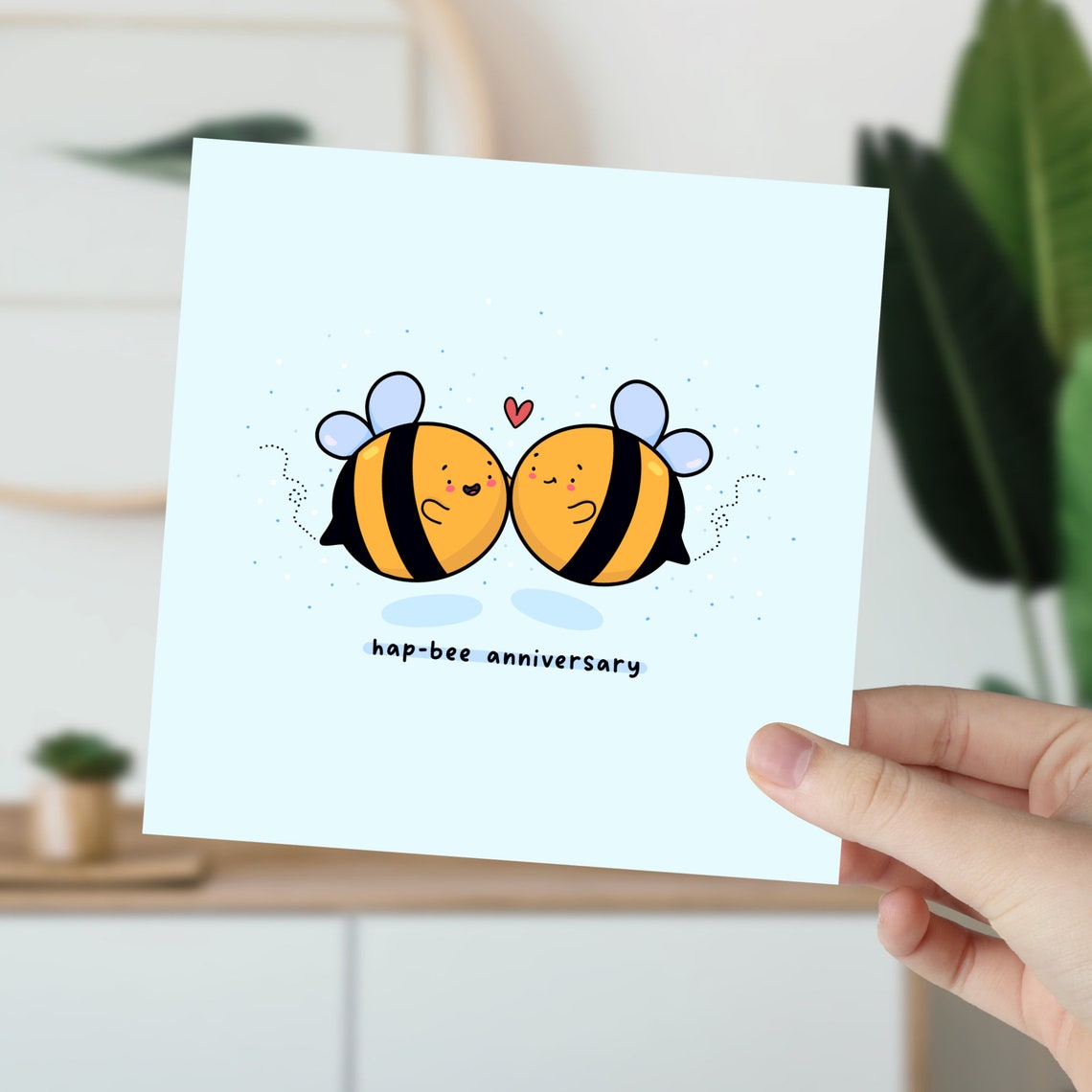 Kissing Bumble Bee Couple Hap-Bee Anniversary Card Kawaii Print - Image 5