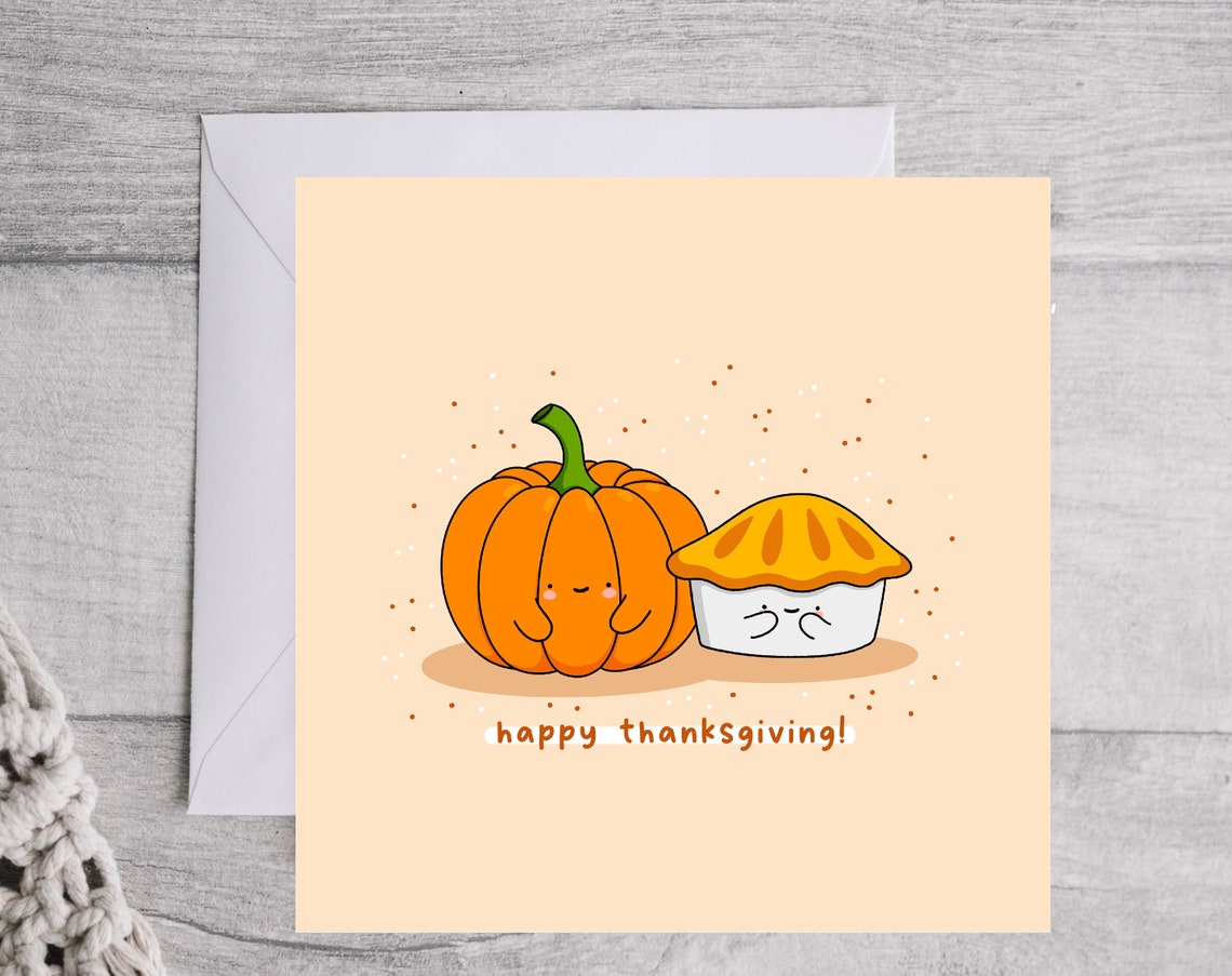 Happy Thanksgiving Kawaii Pumpkin And Pie Holiday Card Poster - Image 3