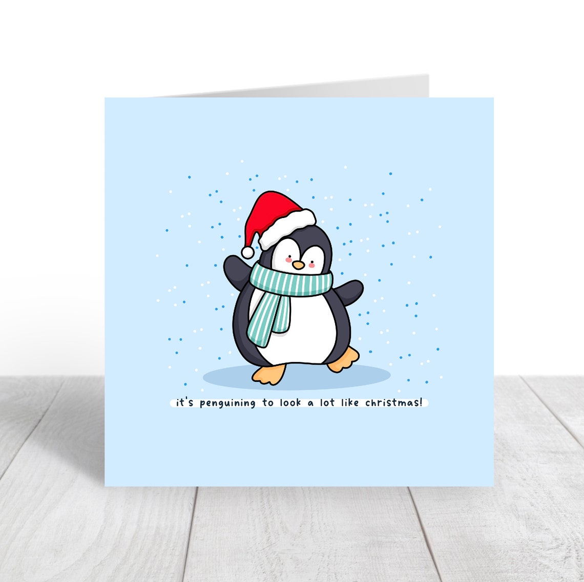 Penguin Santa Hat Its Penguining Christmas Pun Card Wall Art - Image 4