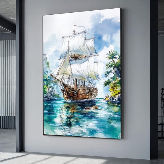 Pirate Ship Phuket Island Skyline Art Boat Ship Art Ship Painting Ship Skyline Wall Decor