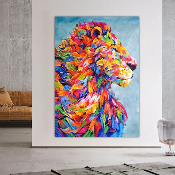 Vibrant Rainbow Lion Head Side Profile Pop Art Painting Poster