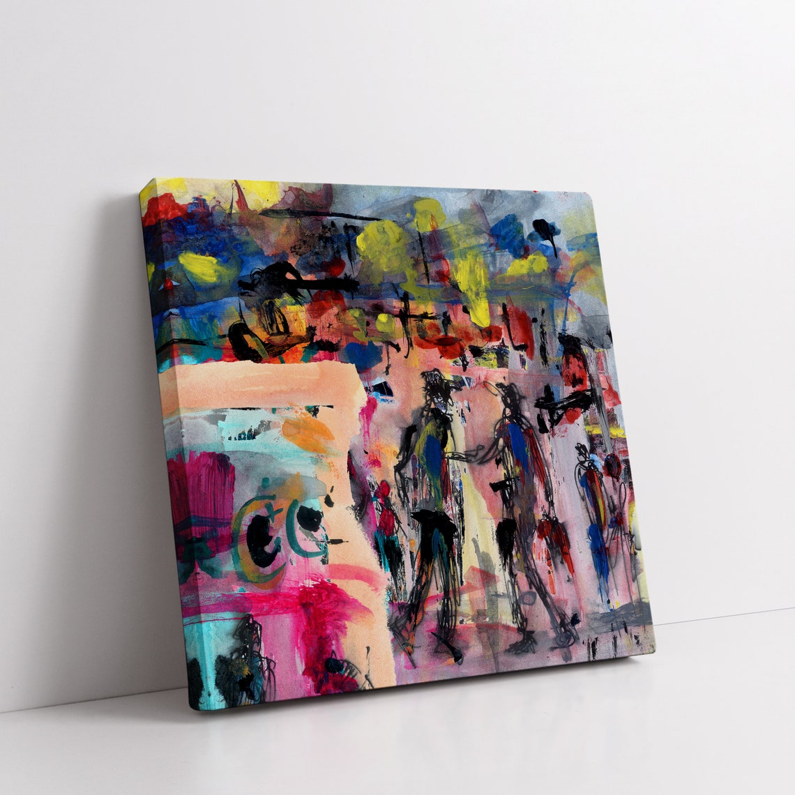 Abstract Expressionist Walking Figures Colorful Street Scene Wall Art