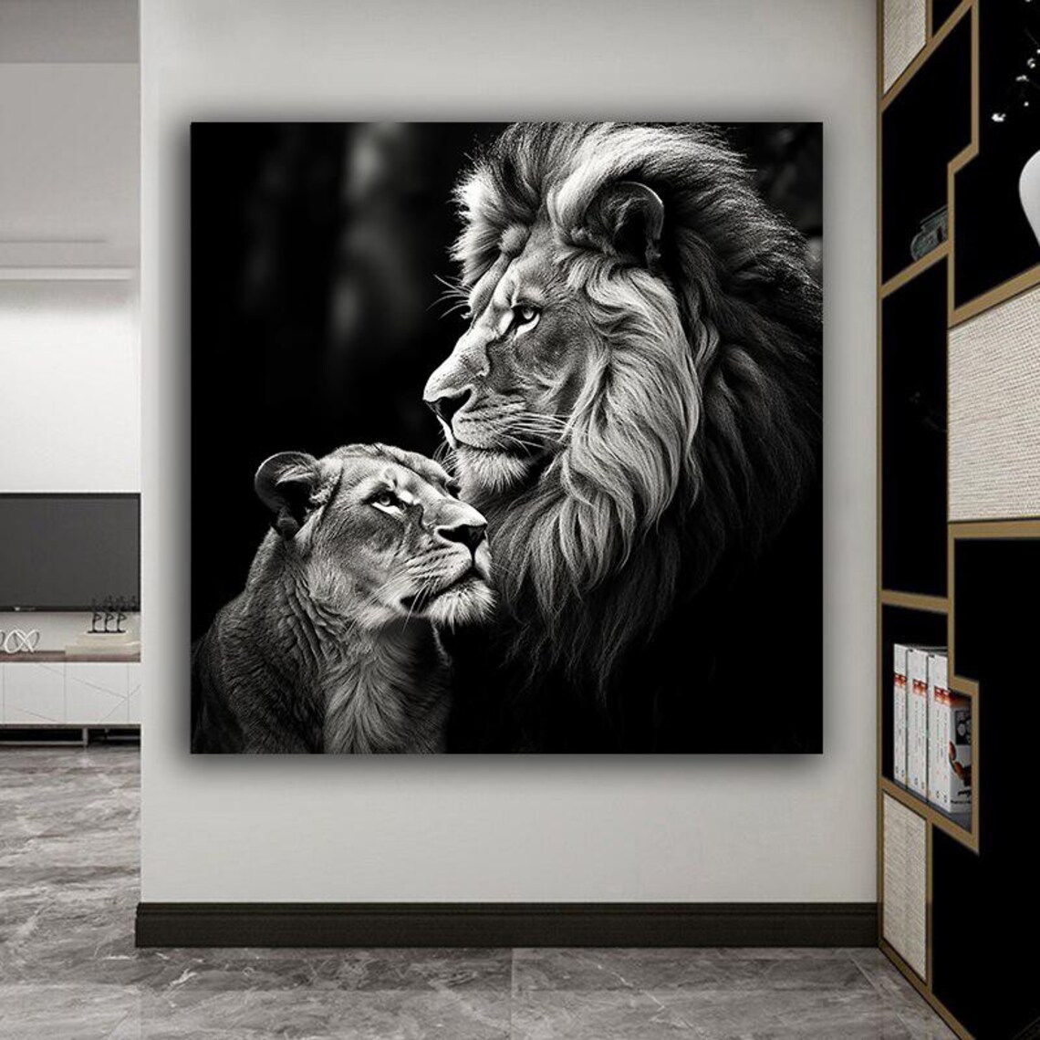 Lion And Lioness Black And White Couple Portrait Majestic Wildlife