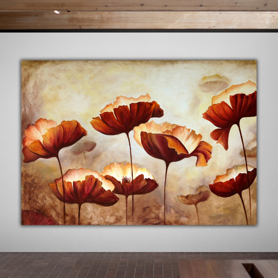 Red Poppy Flowers Painting On Cream Background Floral Art Poster