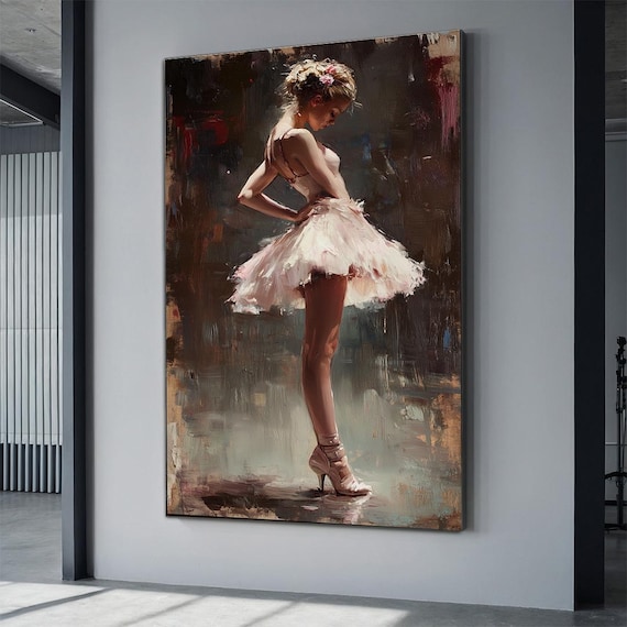 Ballerina Pink Tutu Oil Painting Graceful Dancer Elegant Art Print