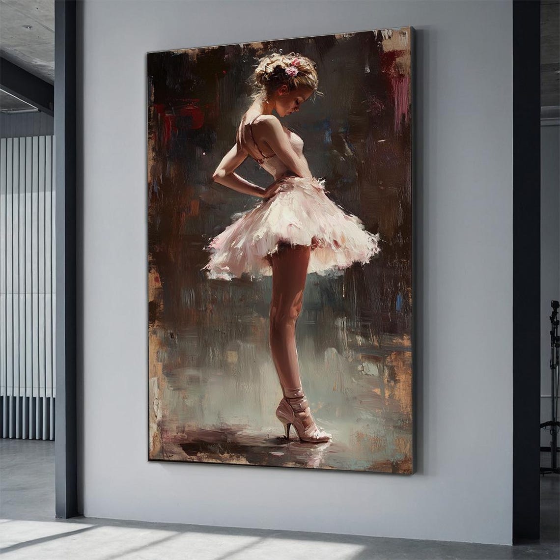 Ballerina Pink Tutu Oil Painting Graceful Dancer Elegant Art Print