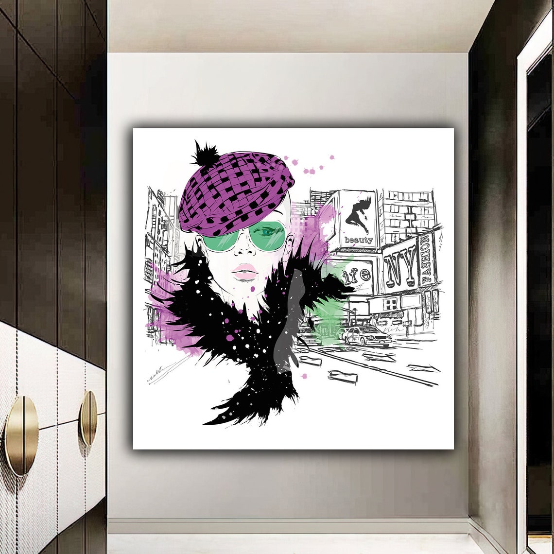 Fashion Woman Barber Shop Decor Pop Art Woman Painting Abstract Woman Print