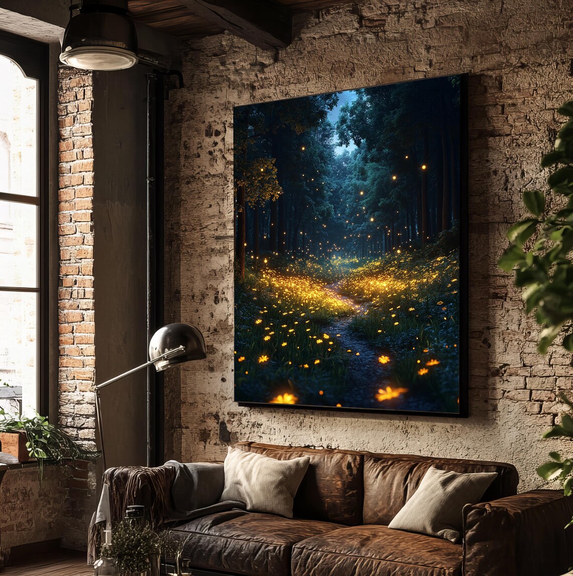 Enchanted Forest Firefly Art Print, Botanical Landscape