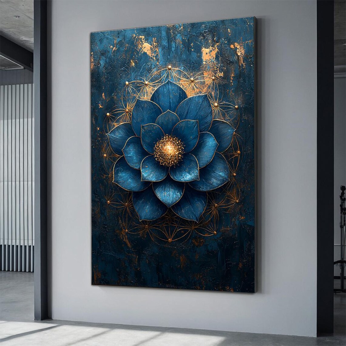 Blue Mandala with Gold Accents, Boho Art Print