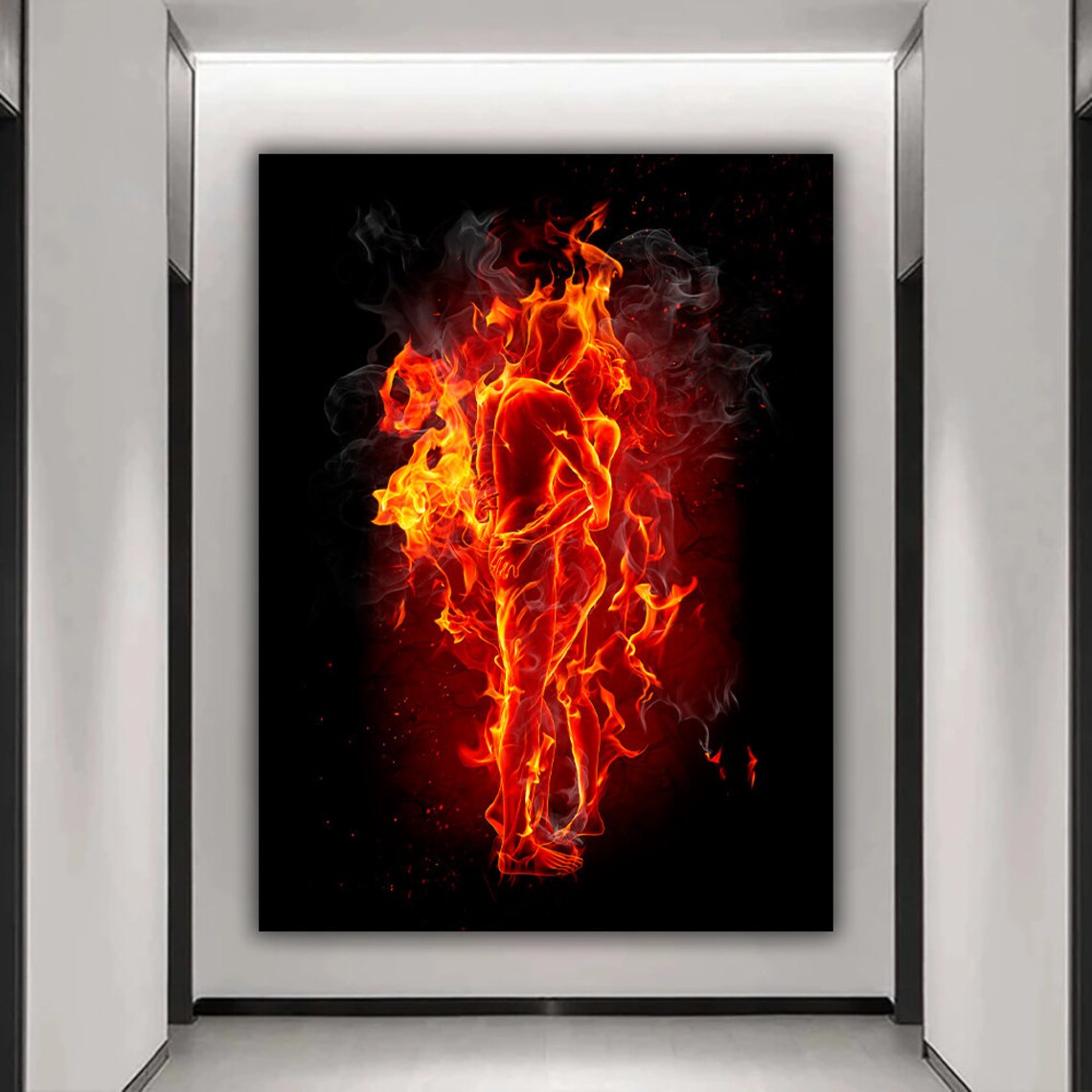 Fiery Love in Hell Hugging Couple Wall Art Print