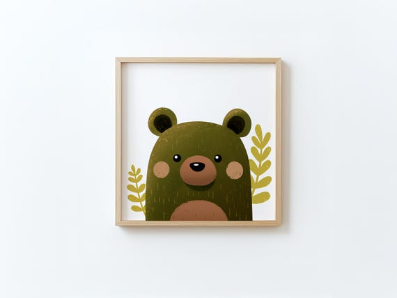 Little Green Bear Baby Room Decoration By Tendre Imaginaire Square Illustration For Childrens