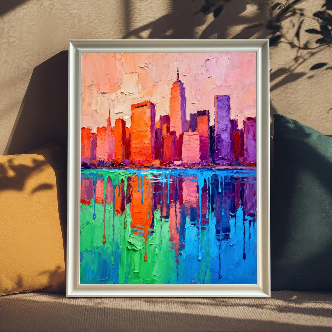 Abstract Cityscape Print Vibrant Skyline Gicle Wood Frame