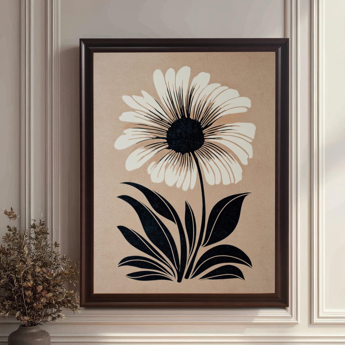 Minimalist Black And White Daisy Silhouette Neutral Botanical Poster