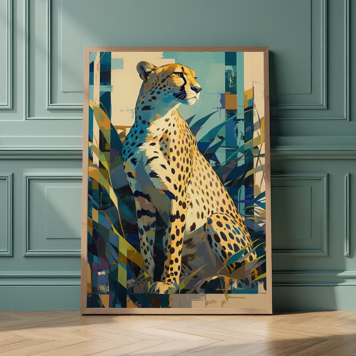 Contemporary Cheetah Portrait Bold Geometric Big Cat Wildlife Wall Art