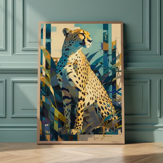 Elegant Cheetah Portrait Wall Art Contemporary Animal Print African Wildlife Decor Bold Big Cat