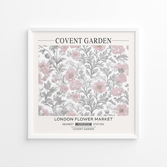 Covent Garden London Flower Market Pink Poppy Botanical Art Poster