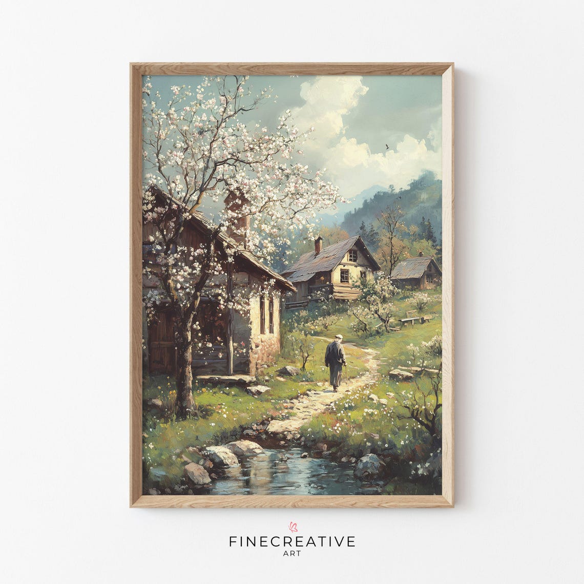 Vintage Farmhouse Print Spring Painting Wall Art Vintage Country Art Cottage Landscape Print G50