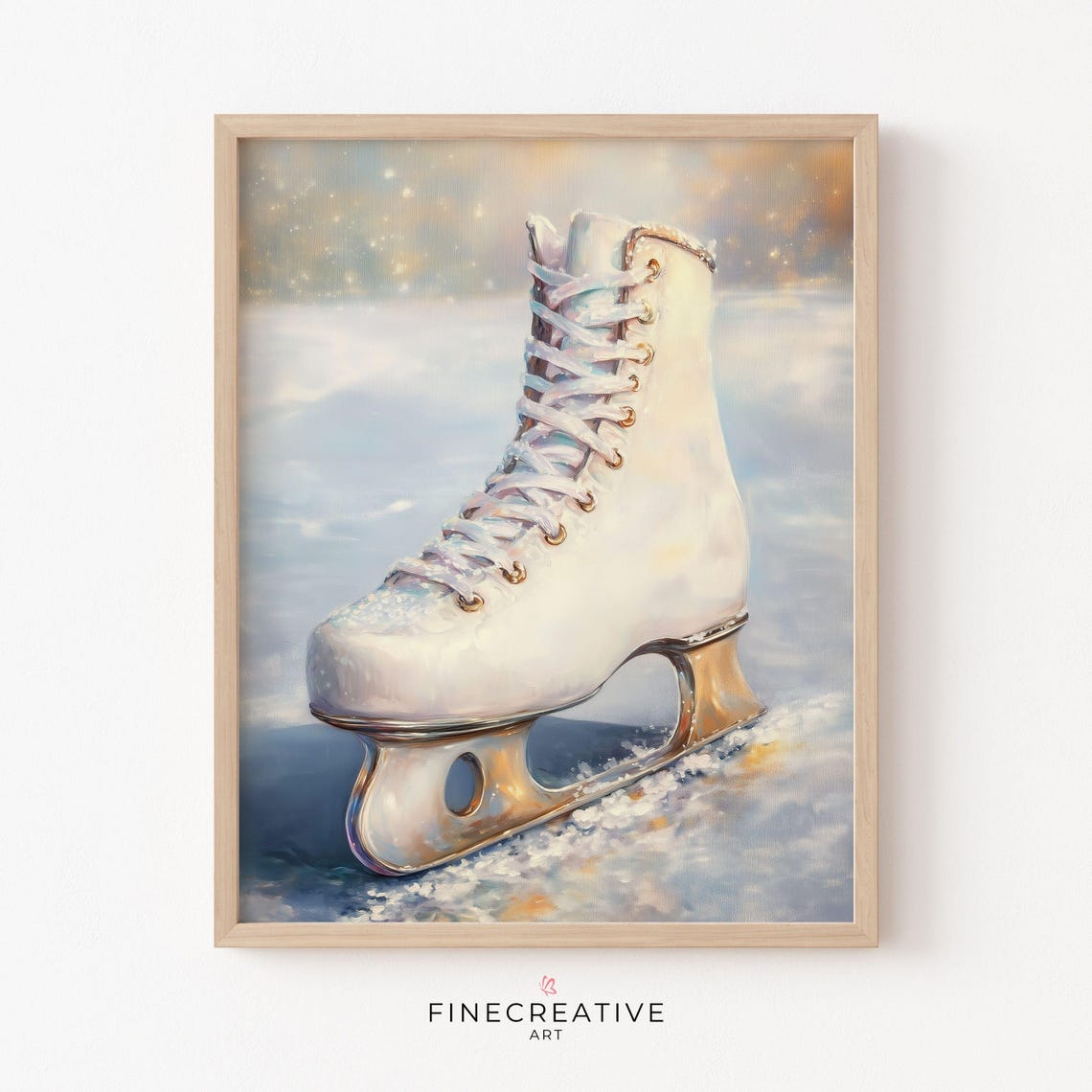 White Ice Skate Resting On Frozen Pond Winter Scene Artwork Poster